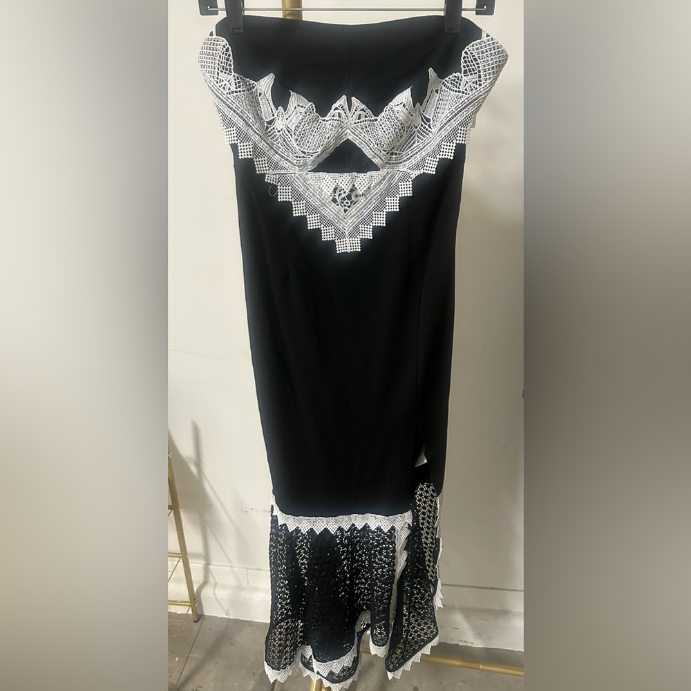 VENUS Black Dress with White Lace Accents